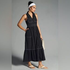 Anthropologie Black Tiered Halter Maxi Dress
